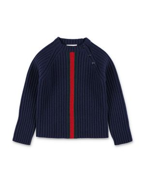 Gucci Boys Ribbed Wool Sweater With Stripe Detail - Blue