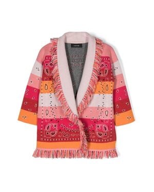 Alanui Striped Bandana-Print Cardigan - Pink