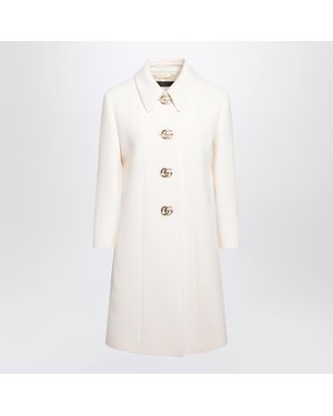 Gucci Padded-Shoulder Wool Natté Coat With Double G Button Closure - White