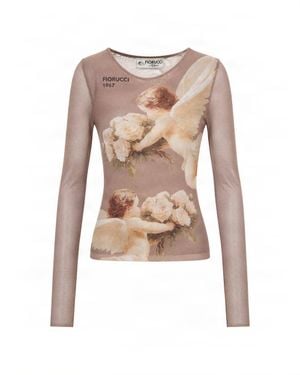Fiorucci Sheer Graphic Long Sleeve Top - Natural