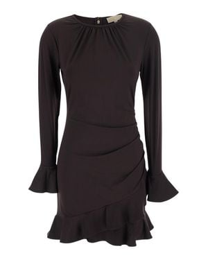 MICHAEL Michael Kors Rouched Ruffle Hem Short Sleeve Dress - Black