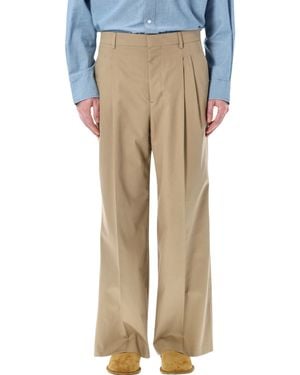 Ami Paris Low-Rise Wide Cotton Pants - Natural