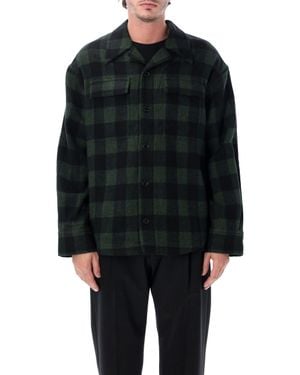 Ami Paris Checkered Wool Overshirt With Shark Collar & Horn Buttons - Black