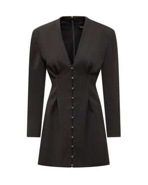 Del Core Elegant Suit Dress With V-Neck Detail - Black