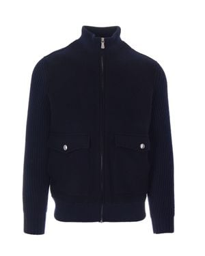 Eleventy Wool Full-Zip Jacket With High Collar And Flap Pockets - Blue