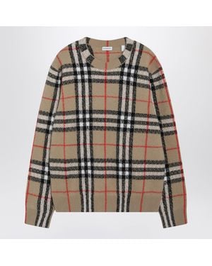 Burberry Sand Cashmere Check Crewneck Sweater - Natural