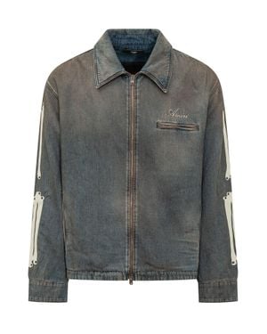 Amiri Lethe Stane Bones Denim Blouson Jacket - Gray