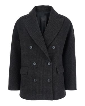Le Plain Double-Breasted Wool Jacket With Peak Revers And All-Over Check Motif - Black