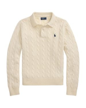 Polo Ralph Lauren Rib-Knit Polo Collar Sweater With Two-Button Placket And Embroidered Pony - White