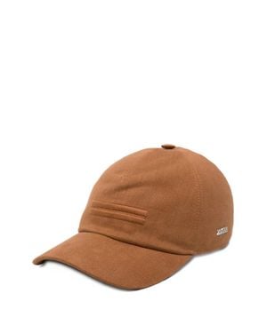 ZEGNA Lined Metal Logo Cap With Tonal Embroidery - Brown