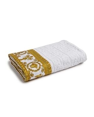 Versace Cotton Towel With Baroque Print Profiles And Logo Lettering - White