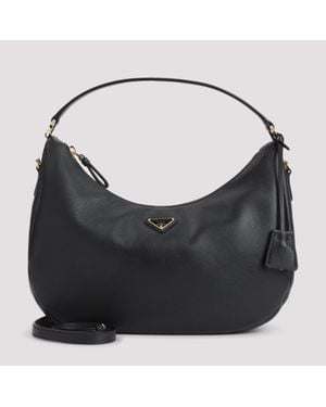 Prada Medium Leather Hobo Bag - Black