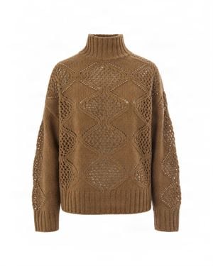 Liu Jo Turtleneck Sweater With Open-Knit Pattern - Brown