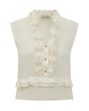 Alberta Ferretti Elegant Top With Ruffles And Front Buttons - White