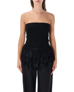 OperaSPORT Strapless Ribbed Lace Peplum Top - Black
