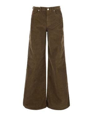 PT Torino Velvet High-Waist Pants With Back Logo Patch - Brown