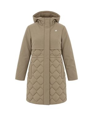 K-Way Hooded Quilted Long Puffer Coat - Natural