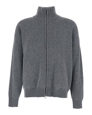 Roberto Collina Wool High-Neck Sweatshirt With Dropped Shoulders And Front Zip - Gray