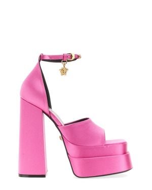 Versace Medusa Platform Sandals With Adjustable Heel - Pink