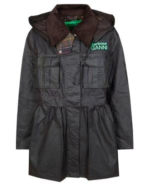 BARBOUR X GANNI Tartan Peplum Waxed Jacket - Black