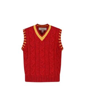 ERL Cable-Knit V-Neck Sweater Vest - Red
