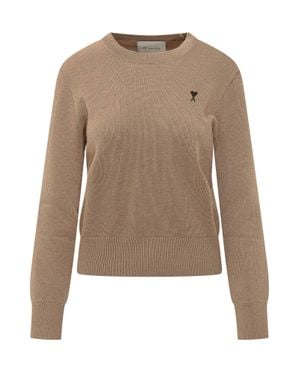Ami Paris Camel-Chine Crewneck Sweater - Natural