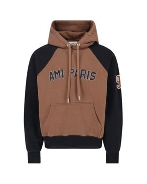Ami Paris Organic Cotton Sweatshirt With Stretch Cuffs - Black
