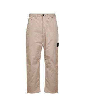 Stone Island Logo Cotton Pants - Natural