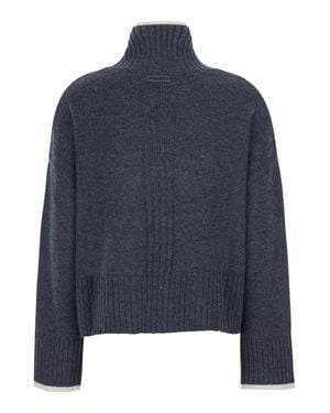 Pinko Wool-Cashmere High-Neck Sweater With Back Logo Patch - Blue