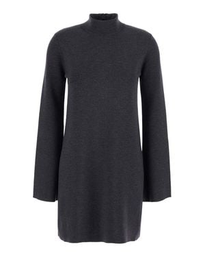 Semicouture High-Collar Long-Sleeve Knit Mini Dress - Blue
