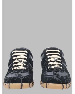 Maison Margiela Distressed Paint-Splatter Low-Top Sneakers - Black