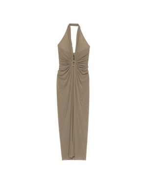Fisico Halter Neck Ruched Maxi Dress - Natural