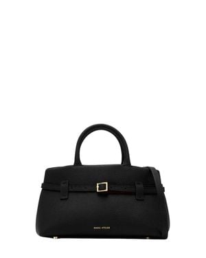 MANU Atelier Le Cambon 25 Hammered Leather Handbag With Adjustable Strap, Top Handles & Zip Pocket (25 X 15 X 17 Cm) - Black