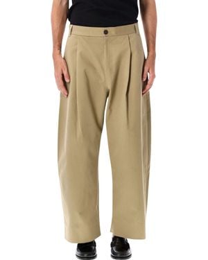 Studio Nicholson Pleated Wide-Leg Cotton Pants - Natural