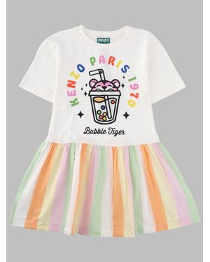 KENZO Mini Cotton Dress For Girls - White