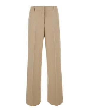 PT Torino Wool-Cotton Blend Straight-Leg Pants With Back Welt Pocket - Natural