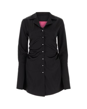VERGUENZA Ruched Button-Front Shirt Dress - Black