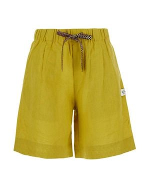 VLISCO DIALOGUES Linen Bermuda Shorts With Logo Patch - Yellow