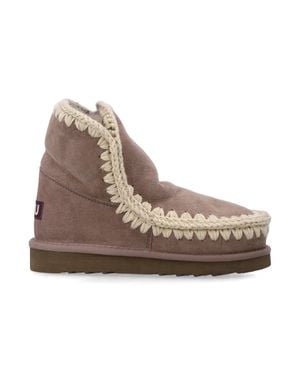 Mou Eskimo Mini Sheepskin Boots With Wool Crochet Stitching - Brown
