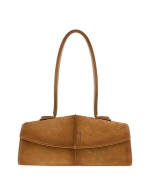 Jil Sander Biscuit Suede Mini Linea Shoulder Handbag - White