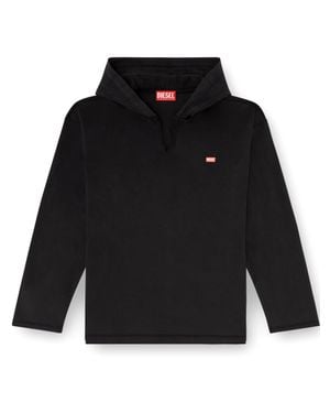 DIESEL Raw-Edge V-Neck Check-Flannel Hood Relaxed Fit T-Shirt - Black
