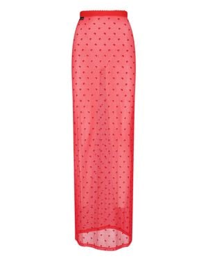 Marine Serre Moonogram Sheer Mesh Midi Skirt - Red