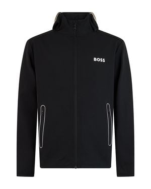 BOSS Zip Front Hooded Jacket With Stand Collar - Black
