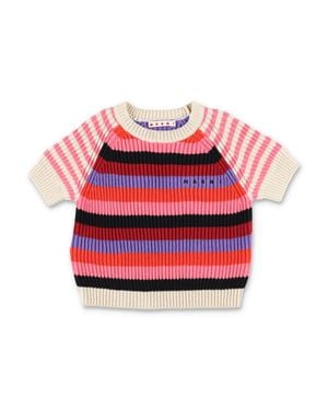 Marni Classic Cotton Striped Sweater For Girls - Red