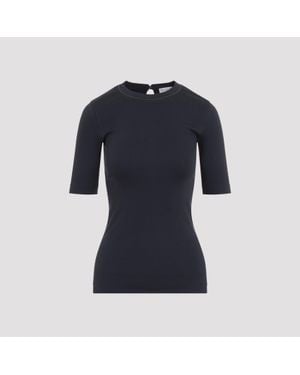 Brunello Cucinelli Ribbed Cotton T-Shirt - Blue