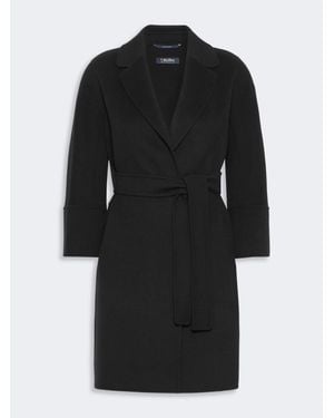 Max Mara S Max Mara Wide-Fit Wool Coat With Small Lapel Collar And Belt Closure (Size 40) - Black