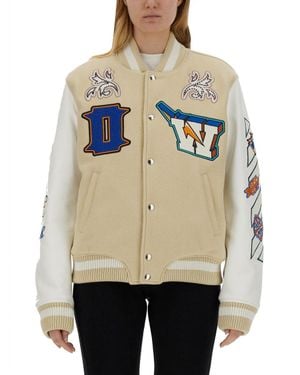 Off-White c/o Virgil Abloh Mixed Colors Thunderbolt Varsity Bomber Jacket - Multicolor