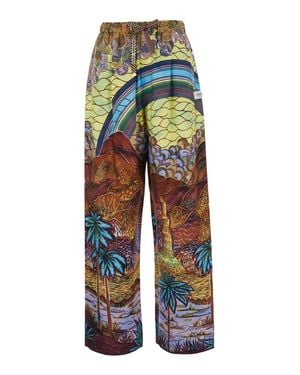 VLISCO DIALOGUES Printed Tech Fabric High-Waist Pants With Elastic Waist & Side Pockets - Blue