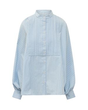 SOSUE Striped Mock Neck Shirt - Blue