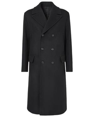 Fendi Double-Breasted Wool & Angora Long Jacket With Pea-Coat Aesthetic - Black
